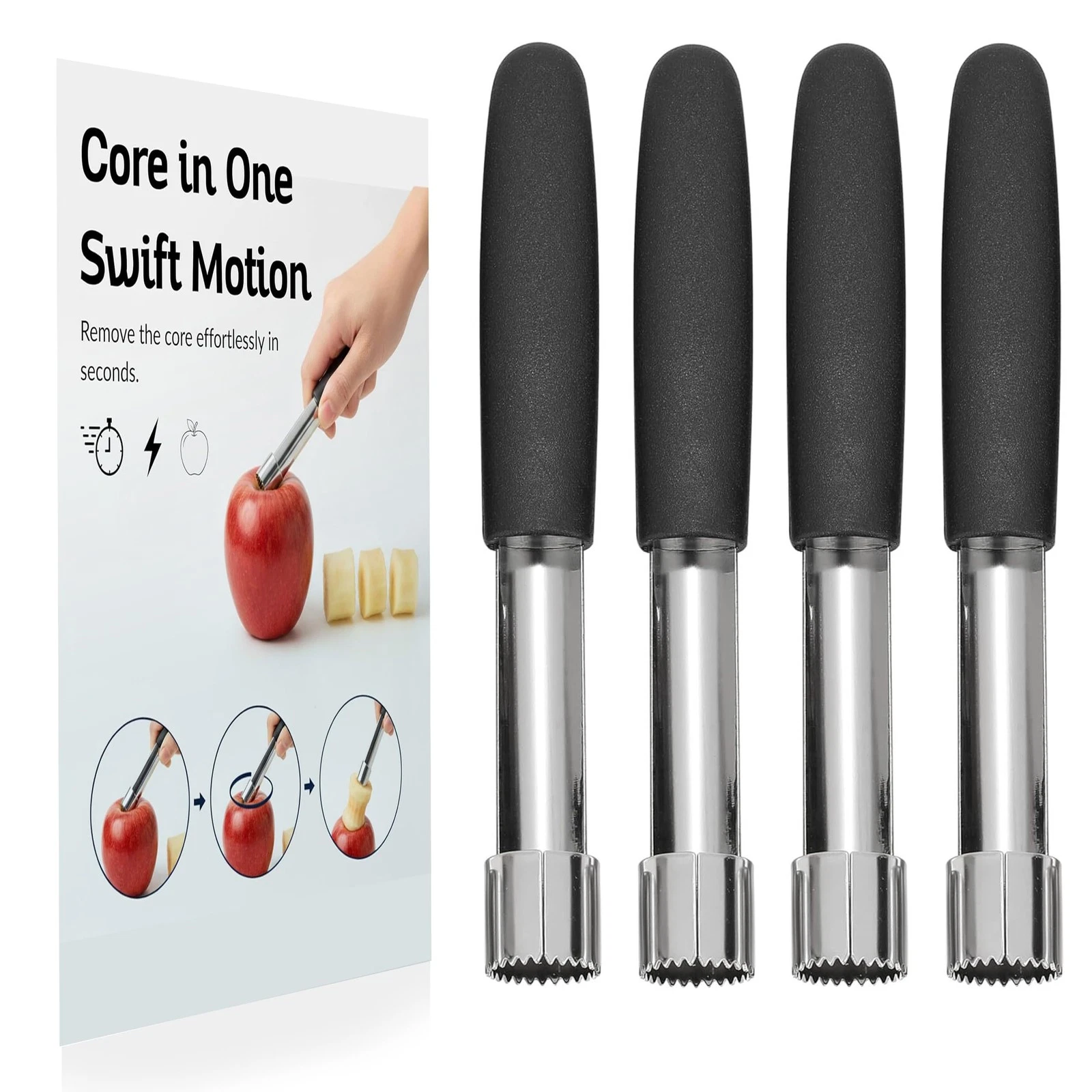 Stainless Steel Apple Corer Tool 4 Pack, Premium Fruit Core Remover Set with ...