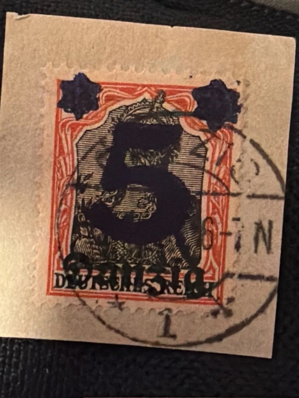 Germany Germania Used Postage Stamp Denomination 5 Handstamped Cancel Black/Red