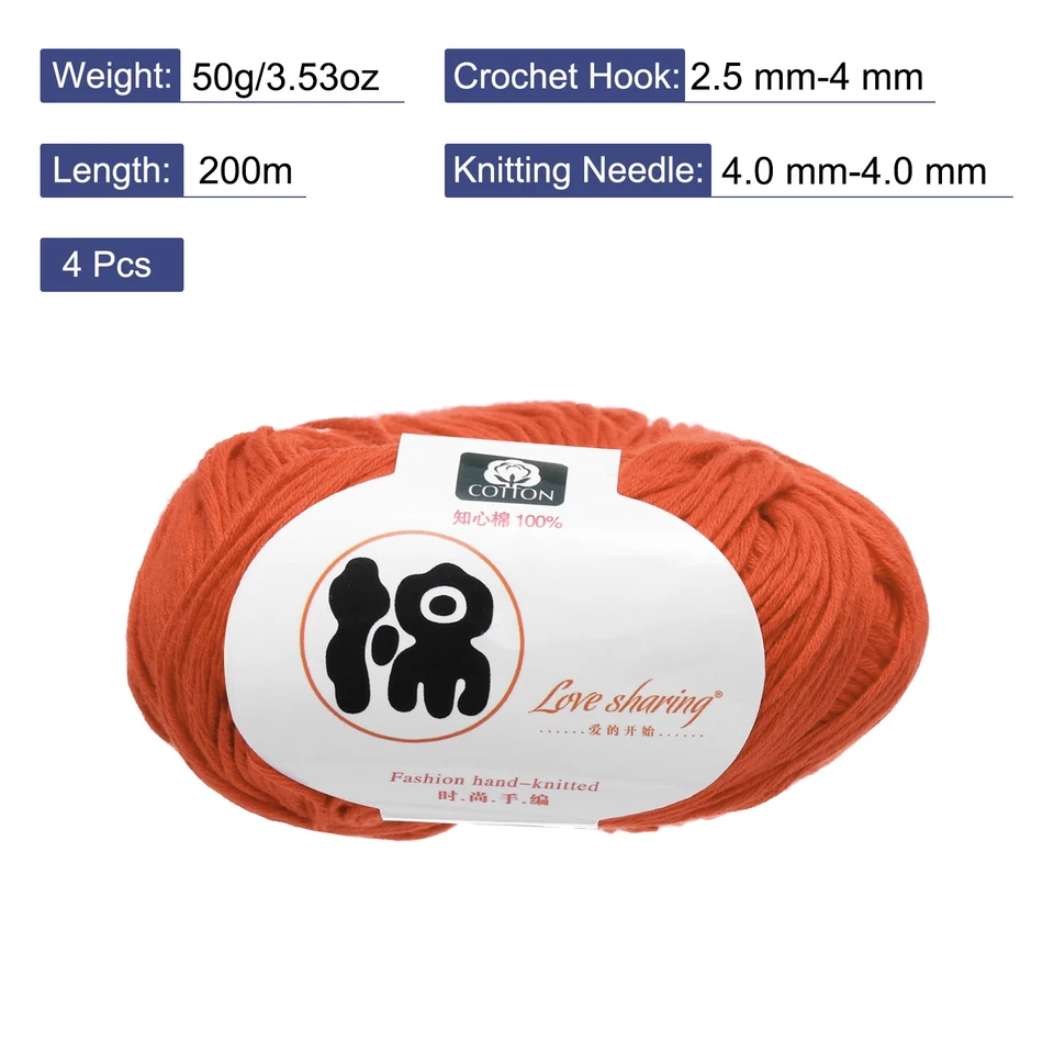 Cotton Yarn,Soft Knitting Yarn -4 Skeins/4×218yards/4×4.54oz/Orange Foto 2 de 4