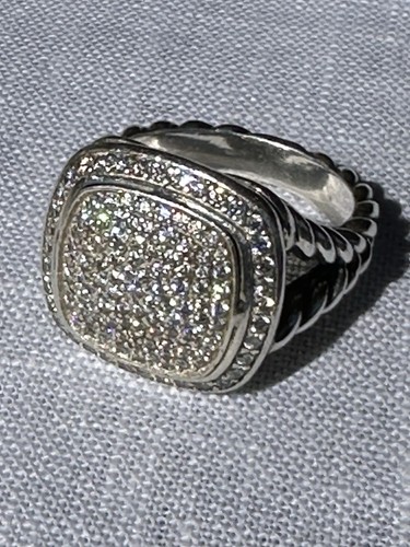 David Yurman 925 Sterling Silver Albion 14mm With Pave Diamonds Size 9