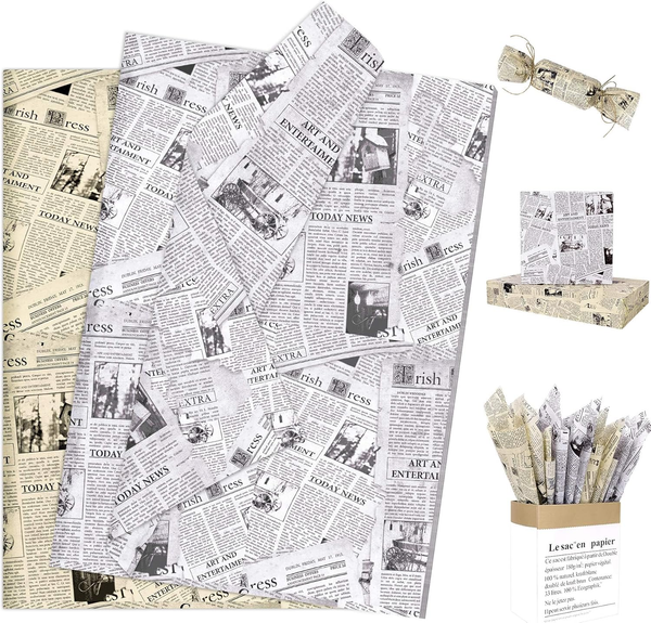 Seidenpapier 100 Blatt, Vintage Seidenpapier Verpackungsmaterial Mit Zeitungssei-image
