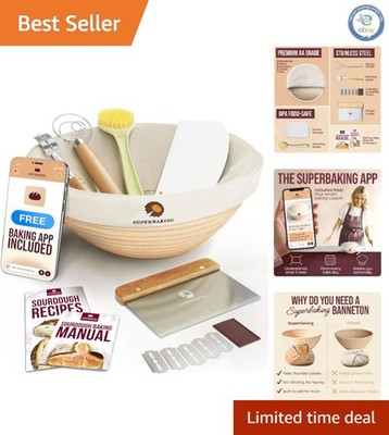 Beginner-Friendly 9-Inch Round Proofing Basket with Sourdough Toolkit Essentials