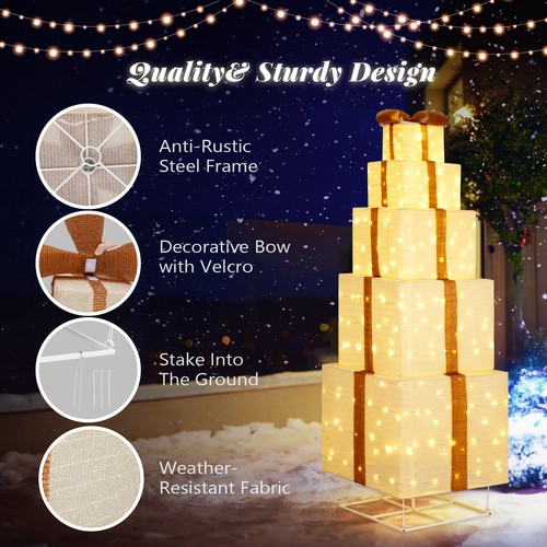 Christmas Decorations 5 Tiers Lighted Gift Boxes with 200 LED for Indoor Outdoor - Picture 5 of 7