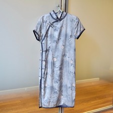 Blue Flora Fan Printed Qipao Dress - Chinese Traditional Cheongsam