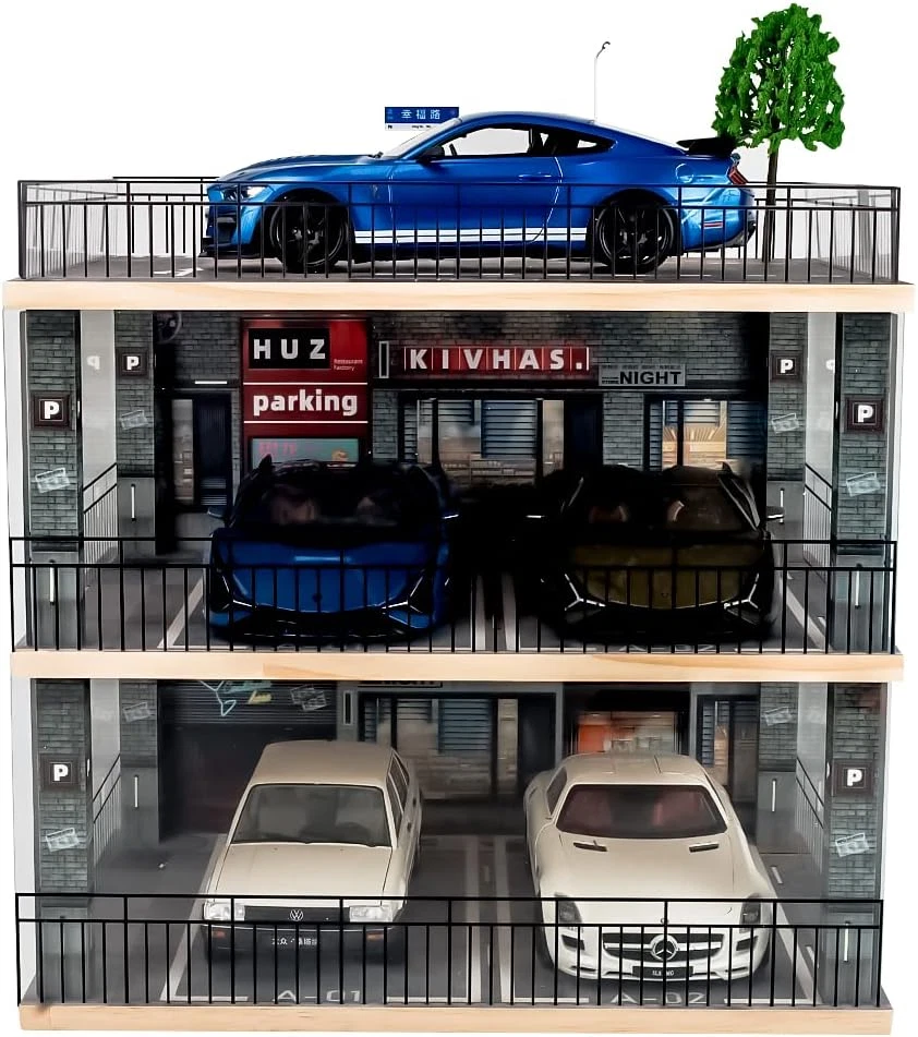 1:18 Scale 3-Tiers Model Car Display Case with Parking Lot Scene for Sports Car - Image 2 of 4