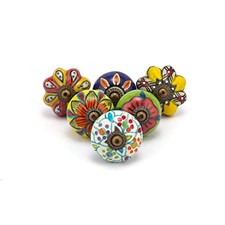 Cabinet Knobs - Pack of - Assorted Colorful Ceramic 6 Assorted Multicolor
