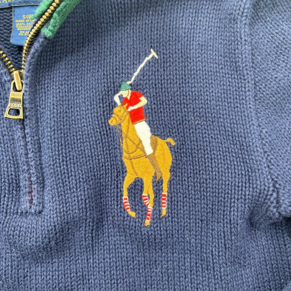Suéter Polo Ralph Lauren Big Pony 1/4 Cremallera para Niños Talla 8 Azul Marino Bloques de Color Algodón Foto 3 de 4