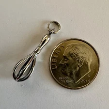 925 Solid Recycled Sterling Silver Kitchen Whisk Charm, Baker, Cook, Boxed! New!