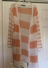 Doe & Rae Open Knit Striped Cardigan Women's Size Small Peach and Cream Comfy