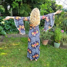 Young Edwardian Vintage 70s Prairie Dress Size S 9 Black Bell Sleeves Hippie