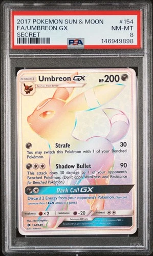 2017 POKEMON SUN & MOON SECRET #154 FULL ART/UMBREON GX PSA 8