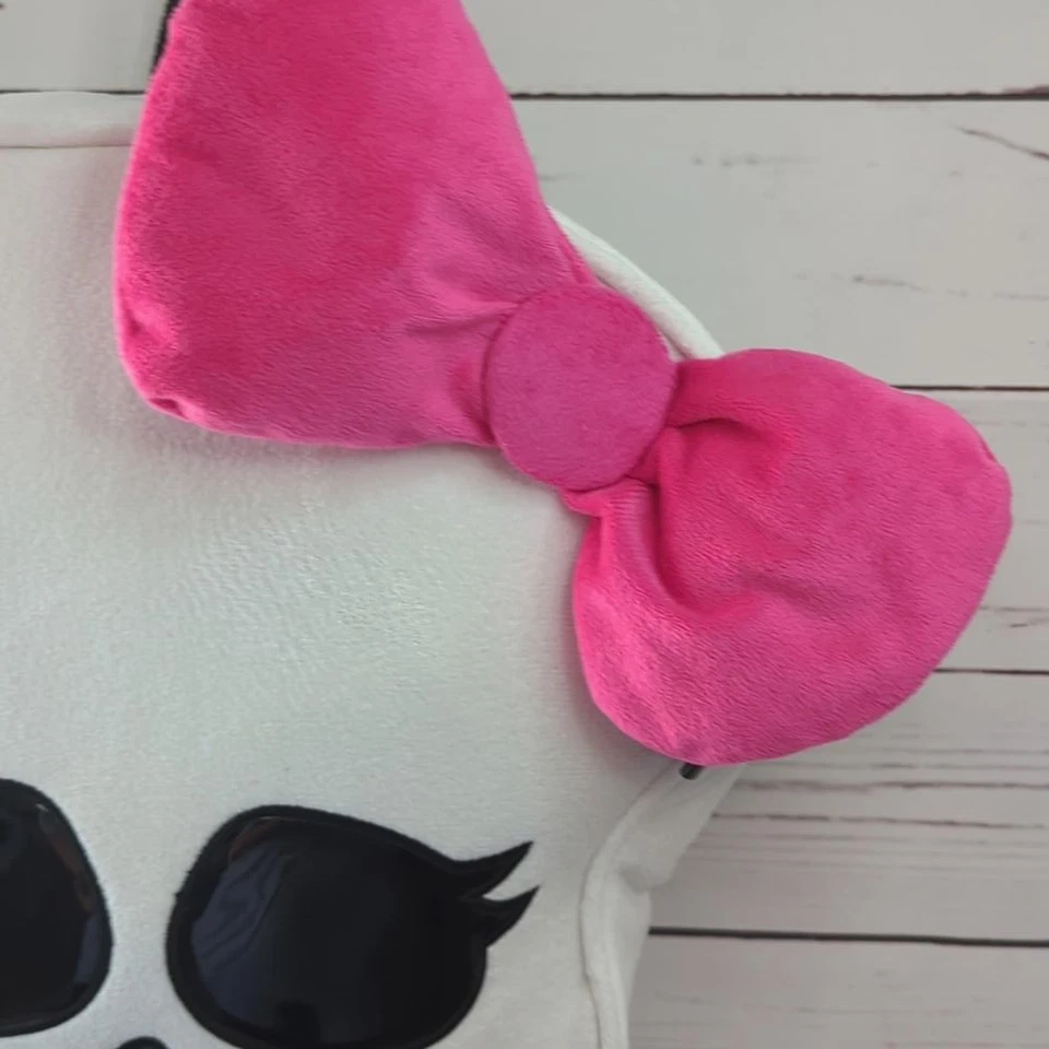 Monster High Skull Plush Pillow White Backpack Skullete with Pink Bow 2011 RARE - Image 3 of 4