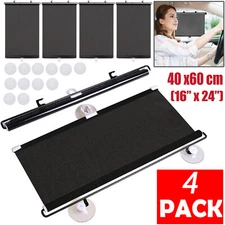 4 Packs Retractable Car Sun Shade Window Roller Shades Curtain Sun UV Protection