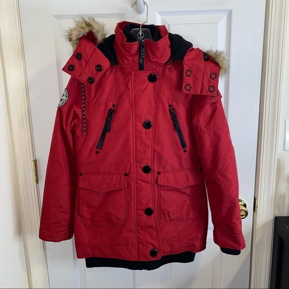 NWOT NOIZE RED FAUX FUR TRIM WINTER COAT SIZE XS