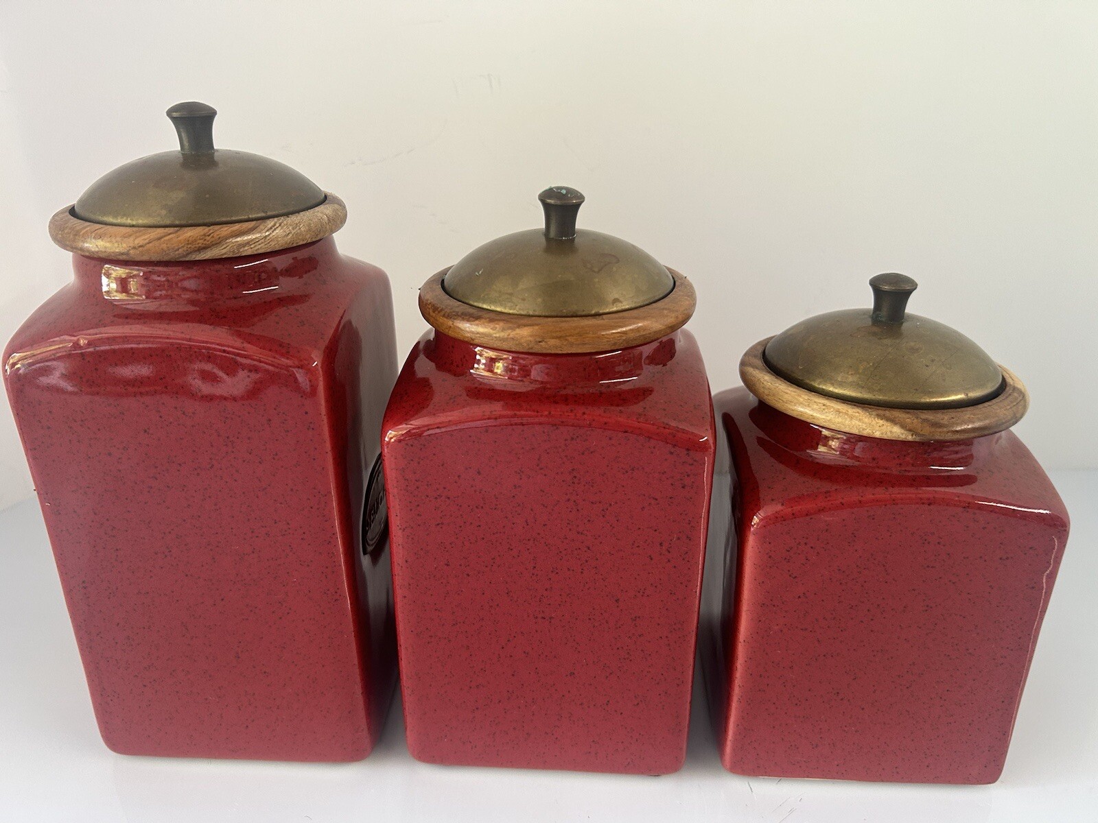 PIER 1 Import Rustic Brick Red Ceramic Canister Set Of 3 Vacuum Sealed Lids EUC eBay