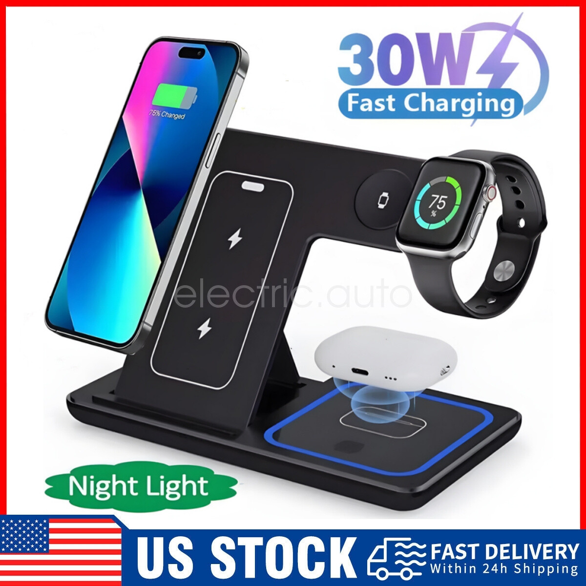 Wireless Charger 3 in 1 Fast Charging Dock Station for iPhone Apple Watch Airpod-image