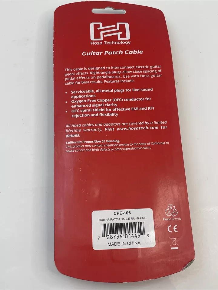 Hosa CPE-106 6" Inch Guitar Effects Patch Cable Lead Right Angle to Same Plugs - Image 4 of 4