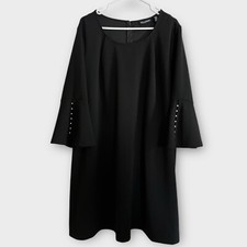 Nina Leonard NWT DRESS Midi Length 3X Plus Size BLACK Ivory Pearl Accent Sleeve