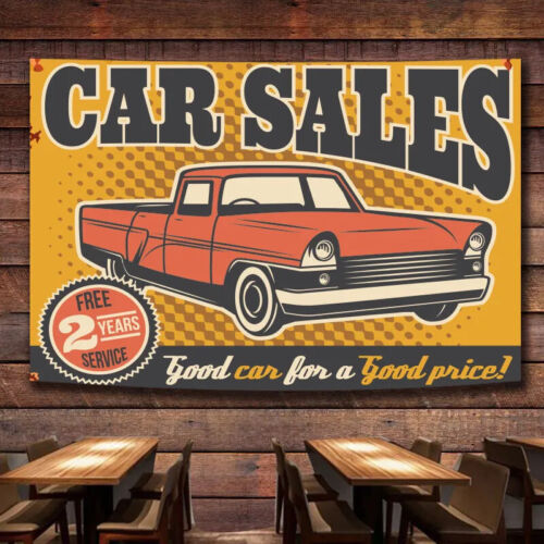 CAR SALES RetroCAR SERVICE Poster Banner Flag Wall Painting Garage Decor Banner - Picture 1 of 5