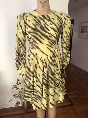 Yellow Brown Tiger Striped ROTATE Berger Christensen Alison Dress 4 NWT