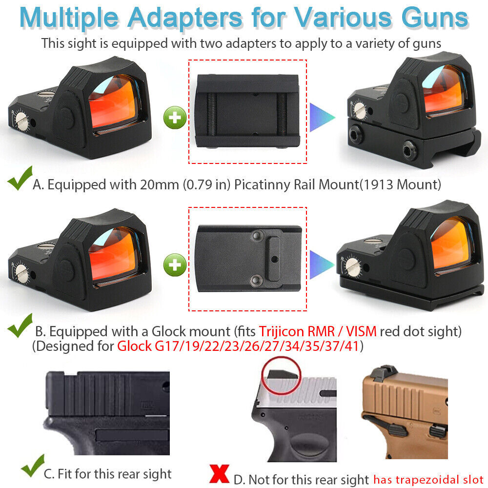 Mini Red Dot Tactical RMR Reflex Sight Scope for Pistol Glock 17 Mini Red Dot Tactical RMR Reflex Sight Scope for Pistol Glock 17