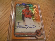 ISAAC DE LEON - 2022 AUTOGRAPH Bowman Draft Chrome 1st ORANGE SHIMMER (#/ 25 )SP