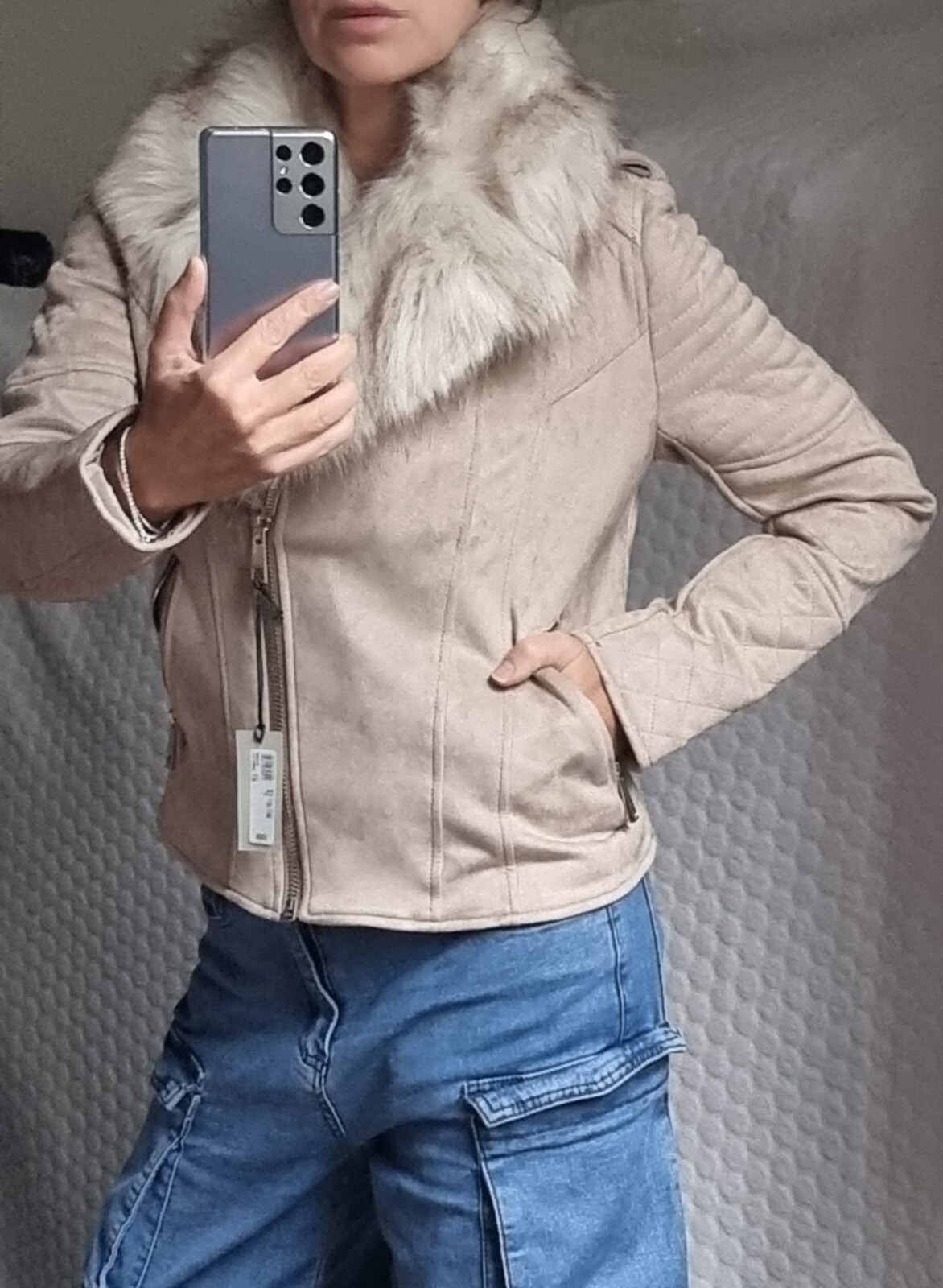 River Island Removable Premium Faux Fur Biker Style Jacket Size 10 RRP £65 image 3