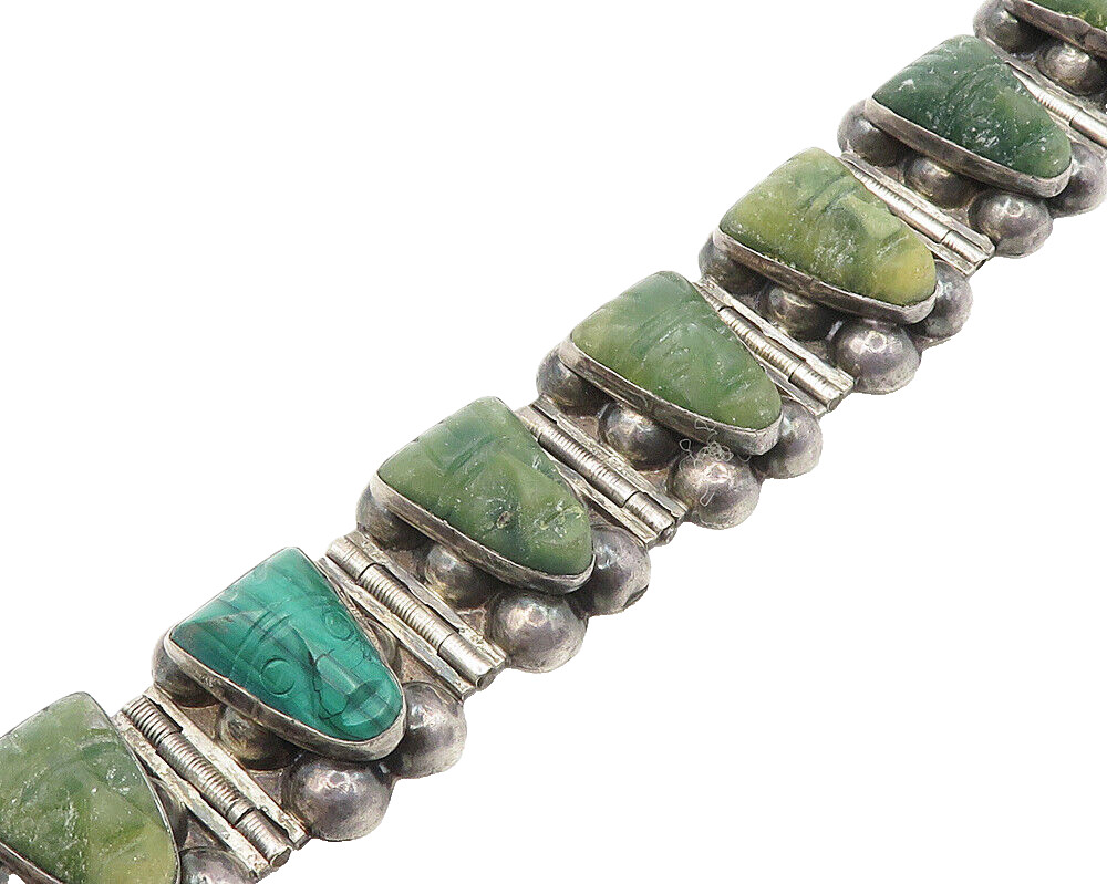 P.Y. MEXICO 925 Silver Vintage Face Carved Jade Chain P.Y. MEXICO 925 Silver Vintage Face Carved Jade Chain