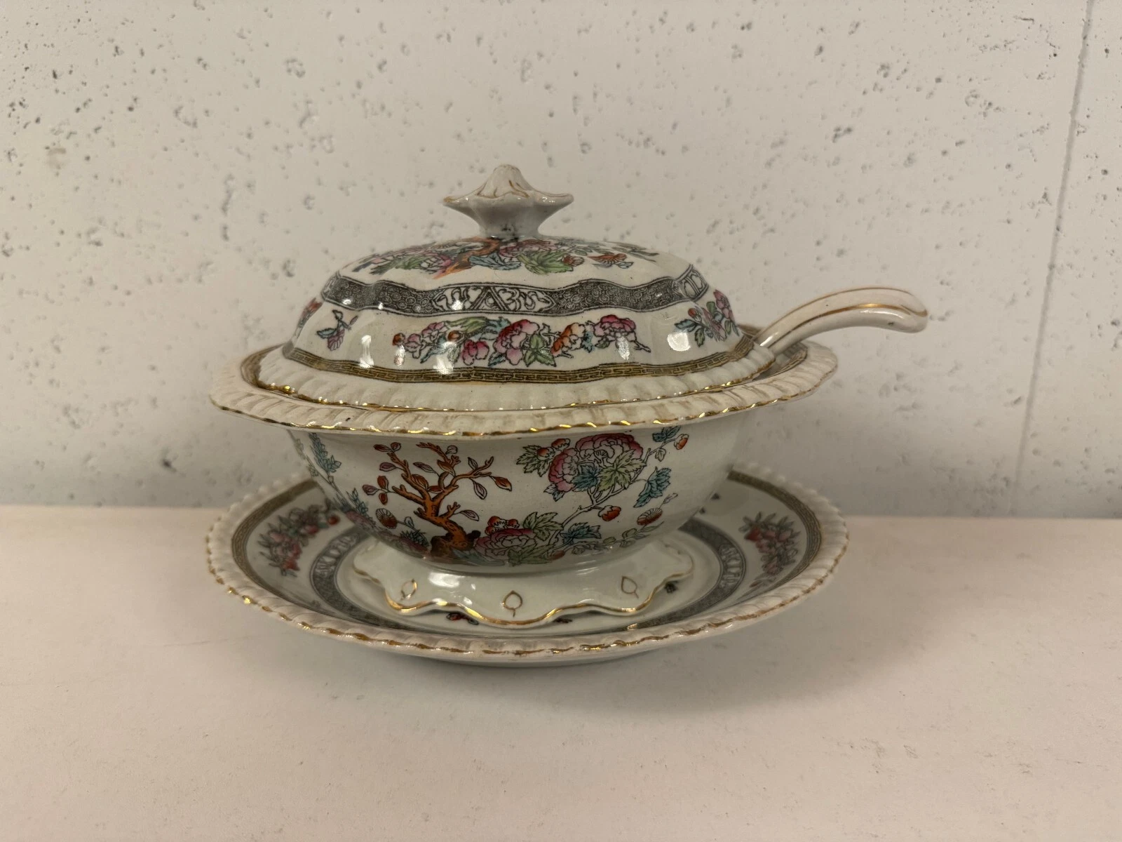 Antique William Adams Ironstone Indian Tree Pattern Sauce Tureen & Underplate