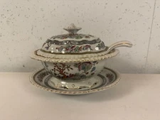 Antique William Adams Ironstone Indian Tree Pattern Sauce Tureen & Underplate