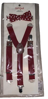 Cat & Jack Little Boys Red Heart Bow Tie Suspender Set 