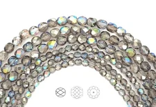 Czech Glass Fire Polished Round Faceted Beads Crystal Graphite Rainbow 3-4-6-8mm