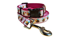 Pink Bee Dog Collar, Leash, Martingale, or Harness- 3/4"
