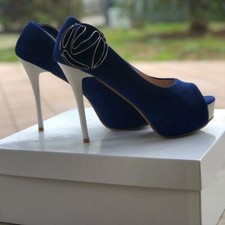 decolte scarpe eleganti blu bianco scamosciato pelle sintetica tacco 13 cm n 38
