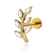 FINE4U 1PC 16G ASTM F136 Titanium Leaf Flatback Stud with 6mm 8mm Post for Fl...