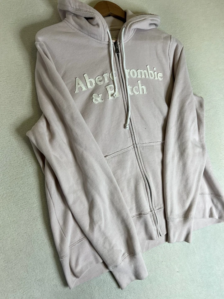 Moletom com capuz Abercrombie & Fitch feminino XL rosa zíper completo cordão casual - Imagem 2 de 4