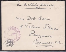 ADEN WW1 1917 On Active Service cover to UK - Aden Censor No. A 108 - .....B5136