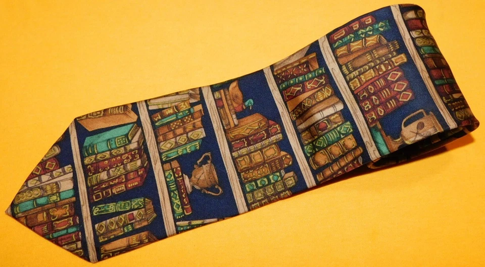 ALYNN NECKWEAR MADE IN U.S.A. BLACK/BROWN/YELLOW BOOKS MOTIF TIE - DESIGNER TIES - Image 2 of 3