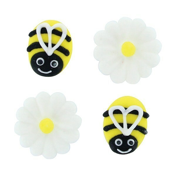 Bee & Daisy Sugar Decorations - Sugar Pipings - Pack of 12 Cake Decorations