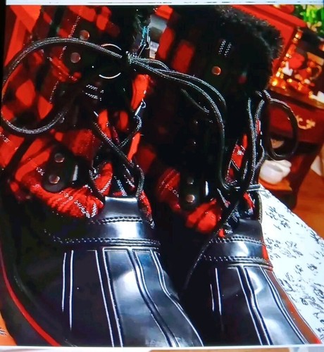 Bass Womens Red Plaid Skeeter Winter Faux Fur Lace Up Duck Boots Lined 10M - Picture 3 of 14