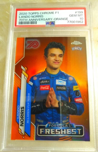 2020 Topps Chrome Formula 1 LANDO NORRIS RC #199 Orange Refractor PSA 10 McLaren