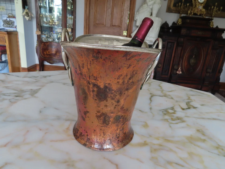 Hand made hand Hammered Copper and Silver Wine Ice Bucket Cooler c.1930s - Image 4 of 4