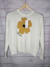 Minnie Rose Womens Crew Neck Knit Sweatshirt White Size Small