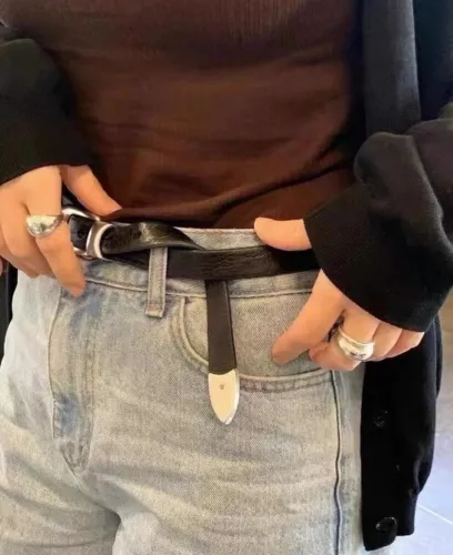 OUR LEGACY BELT in Natural Texture Full-grain Leather Silver Buckle Unisex 105CM - Picture 3 of 14