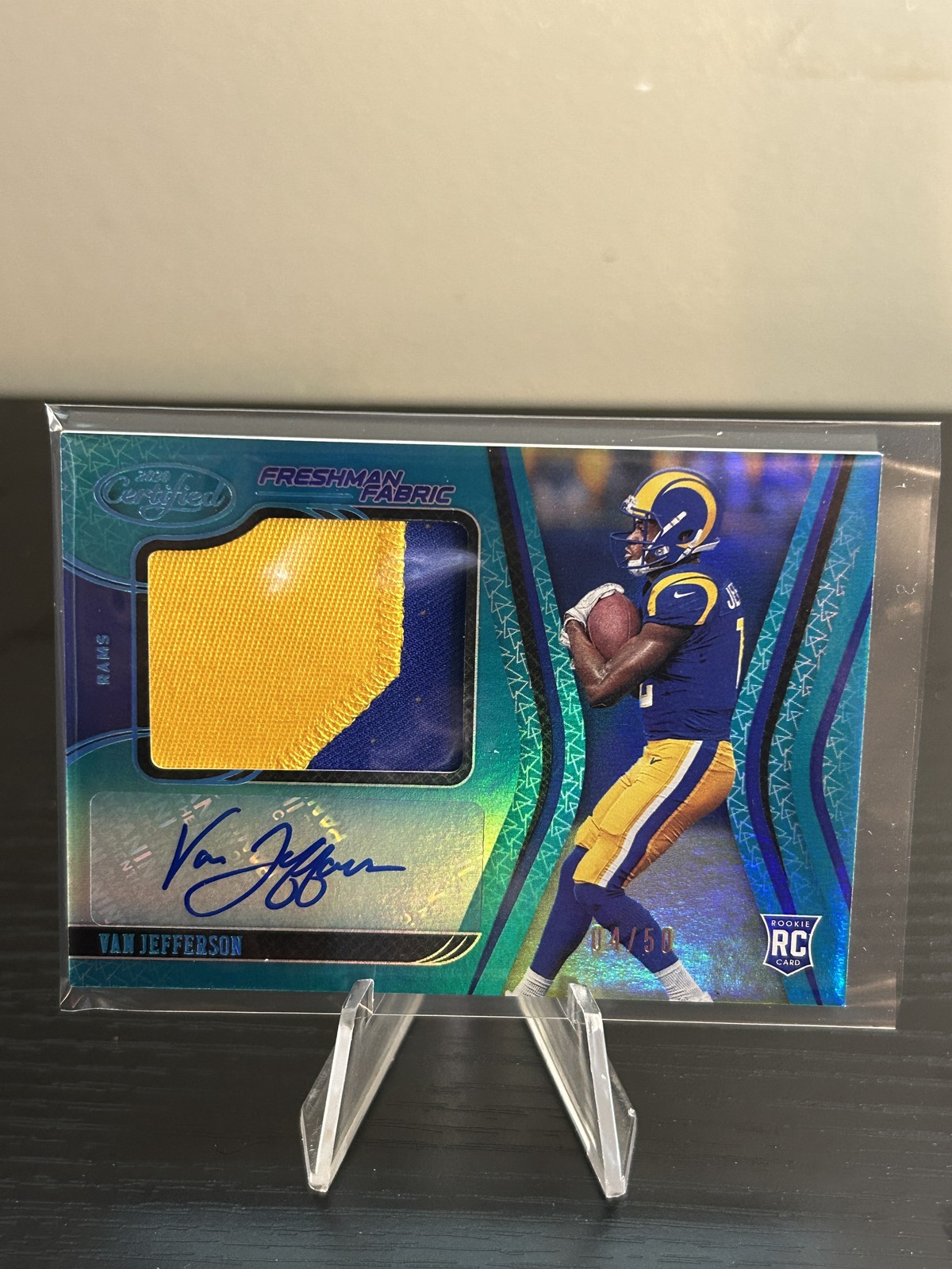 2020 Panini Certified #227 Van Jefferson Freshman Fabric Signatures Teal #/50