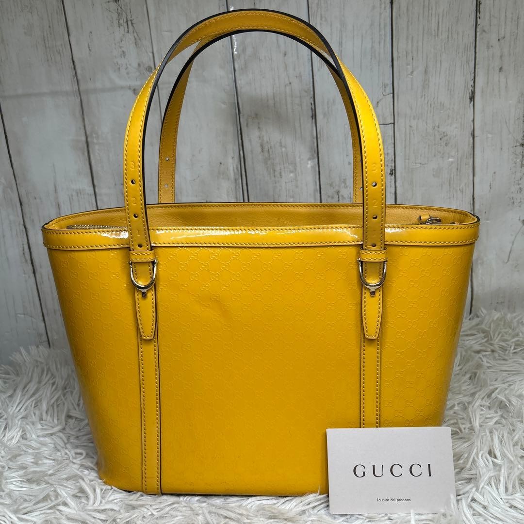 GUCCI Micro GG Patent Leather Tote Bag Yellow Authentic Vintage