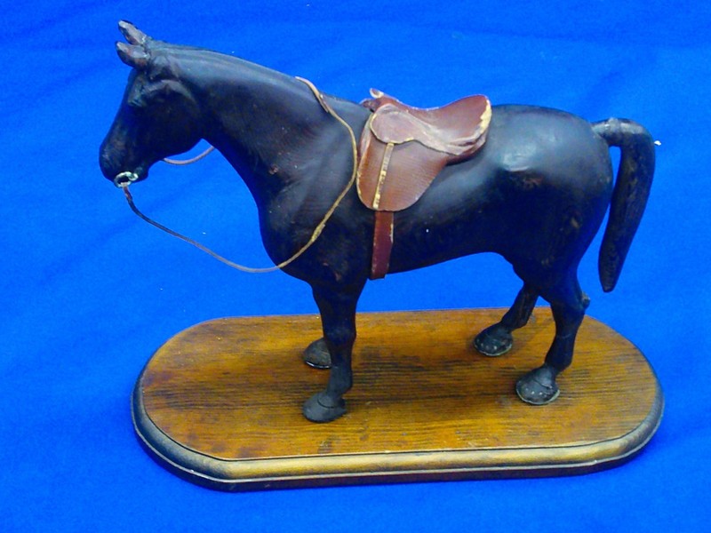 Hand Carved Wooden Horse with Leather Saddle That Was In The West Point Museum