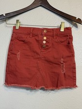 Old Navy Colored Denim Jean Skirt Girl s Small 6-7 Rust School Adjustable Waist