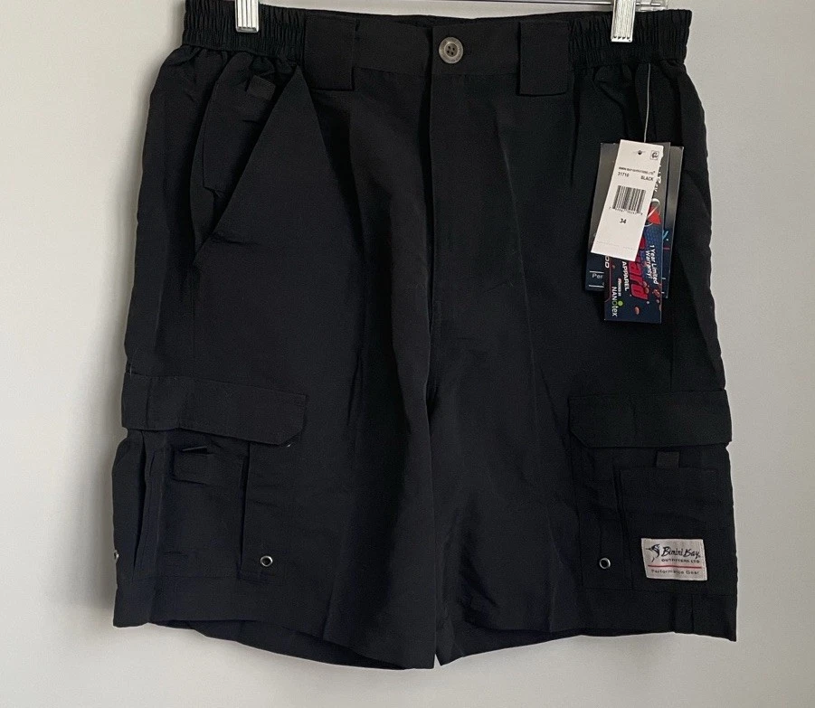 New Bimini Bay Outfitters Black Nylon Bloodguard Fishing Shorts Size 34