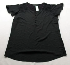 Fortune + Ivy Women's Short Sleeve Solid Livey Blouse BL1 Black Size XL NWT